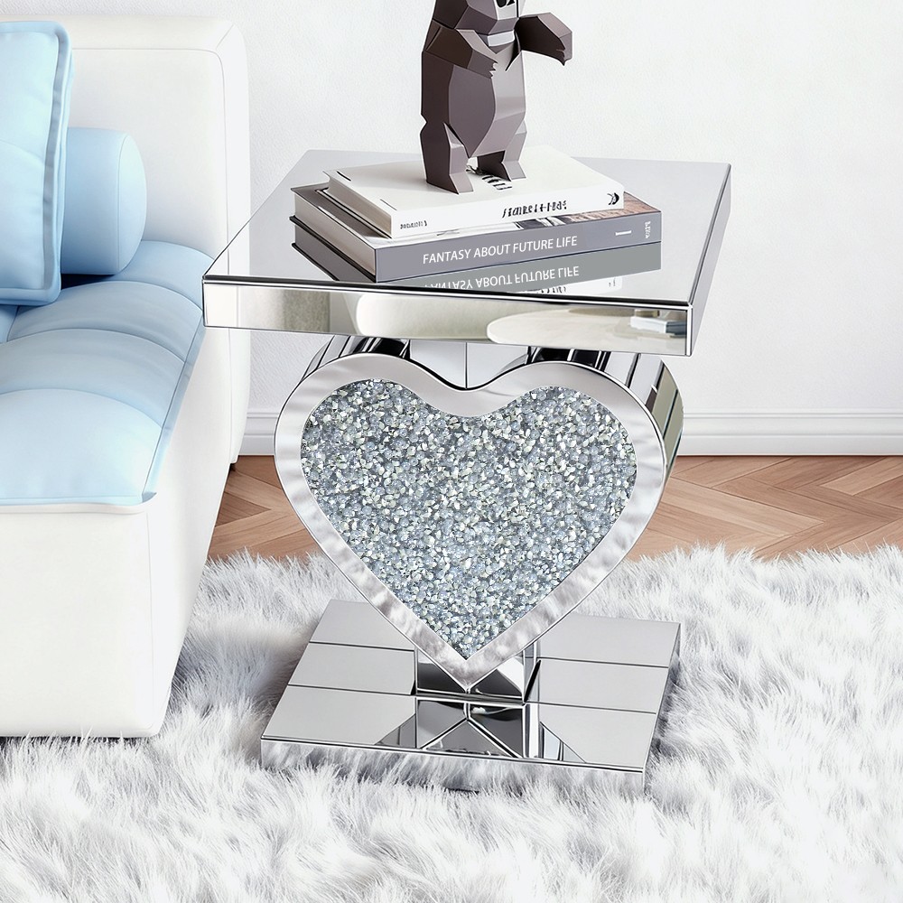 23.6″heart-shaped diamond set mirrored edge table，Modern light luxury home style