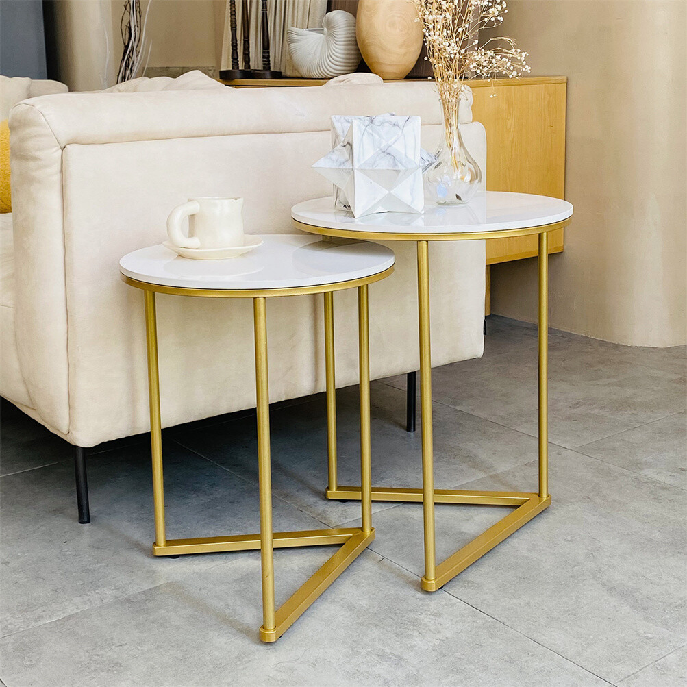 2PCS Glossy High End Nesting Sofa Side Table Coffee End Table Set Gorgeous Decor