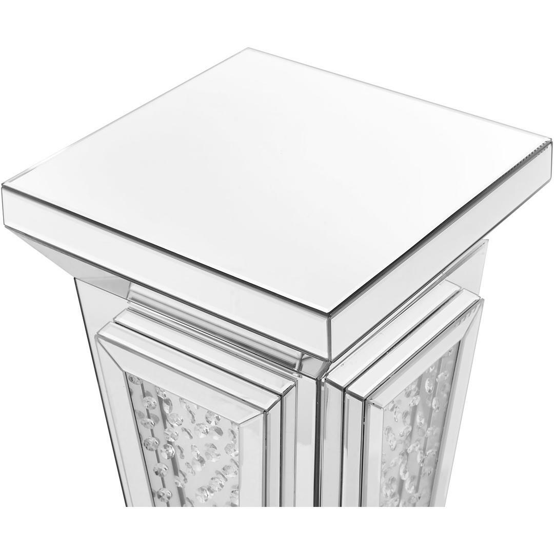 Mirrored Pedestal Table Embedded Crystals Art Deco Style Living Dining Room 35″