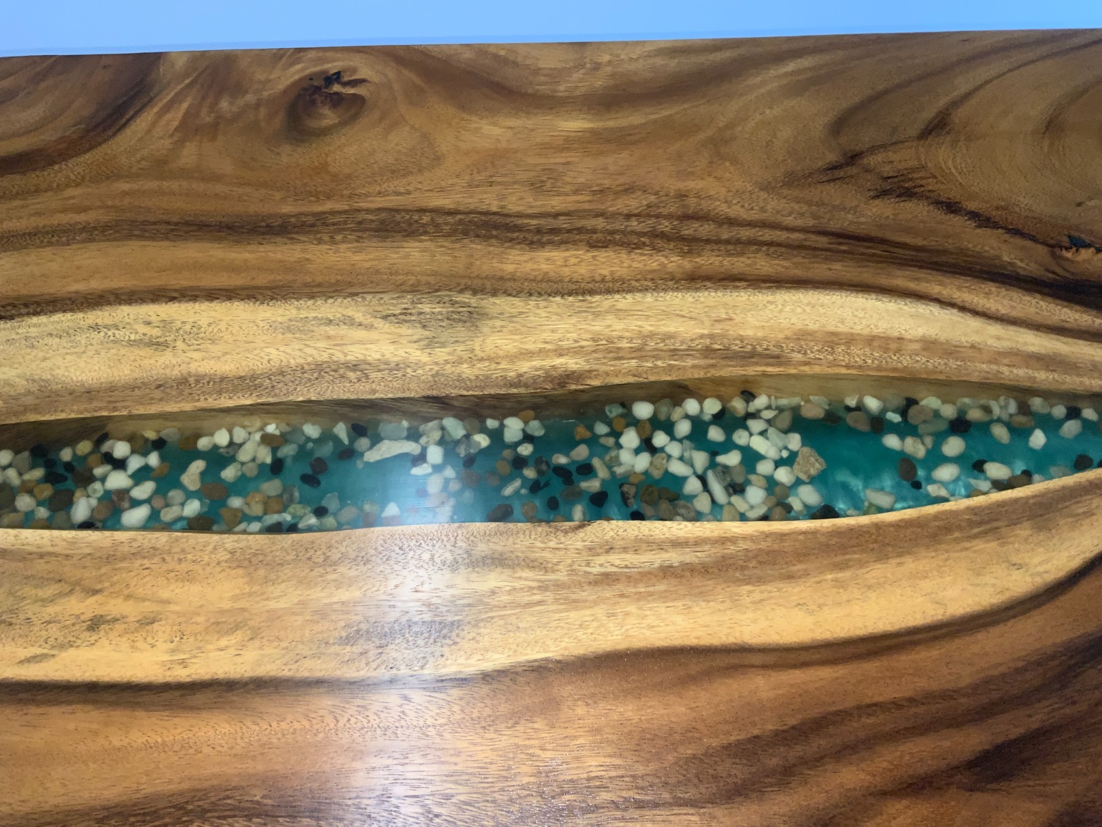 Acacia Wood Table with Green Epoxy River & Stones – 63.5″ x 32″ (sku 2-12)