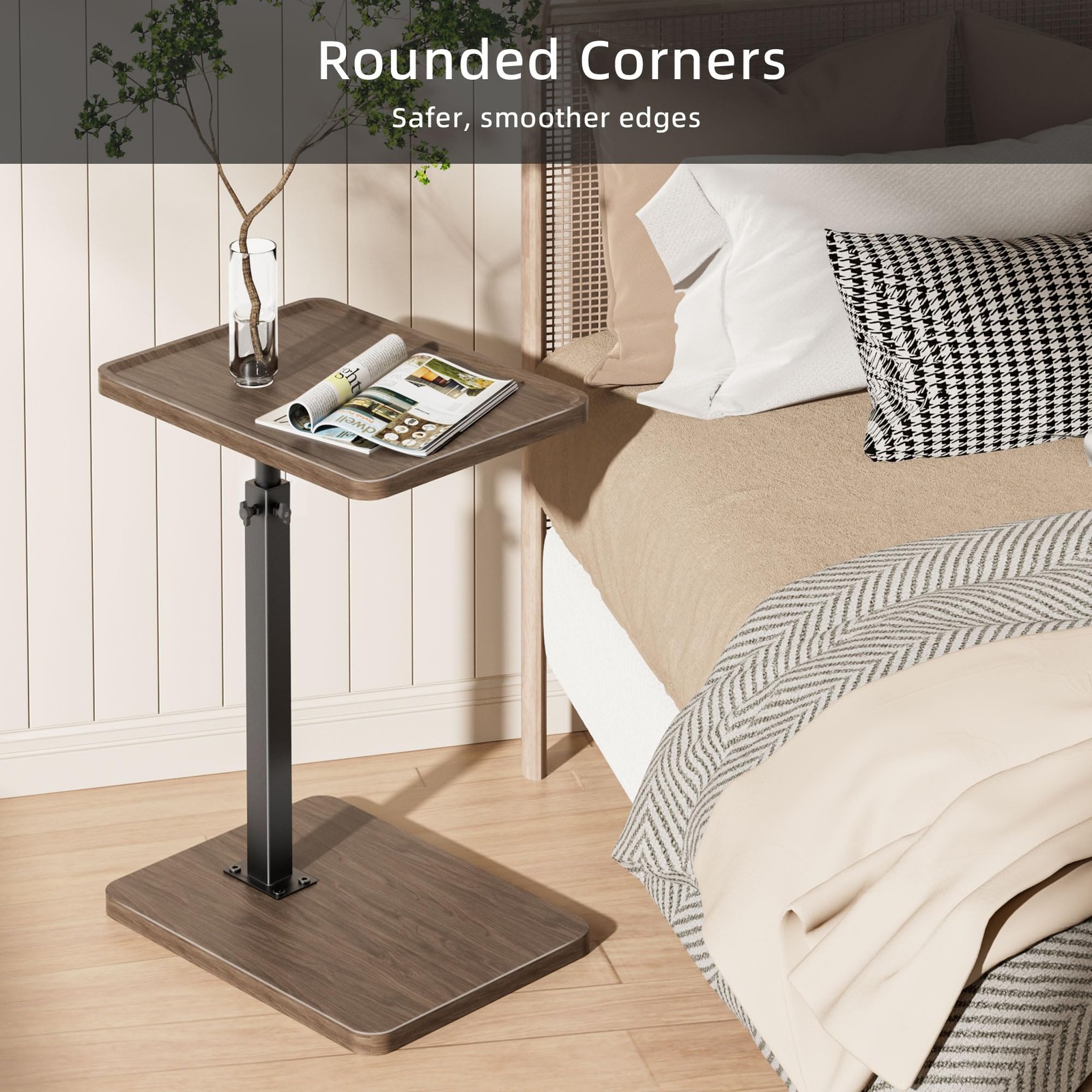 Adjustable Height C Table End Table 360 Swivel Sofa Tray Rustic Brown Home