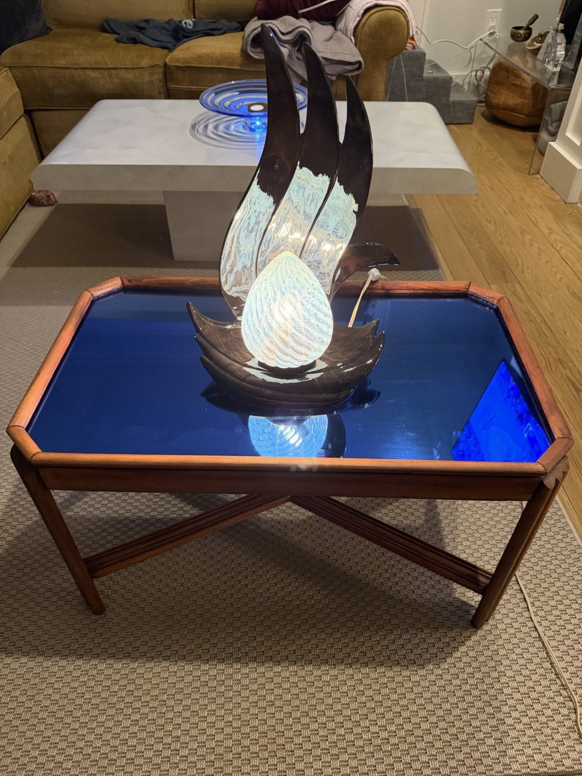 art deco cobolt chrome wood coffee table “refinished”