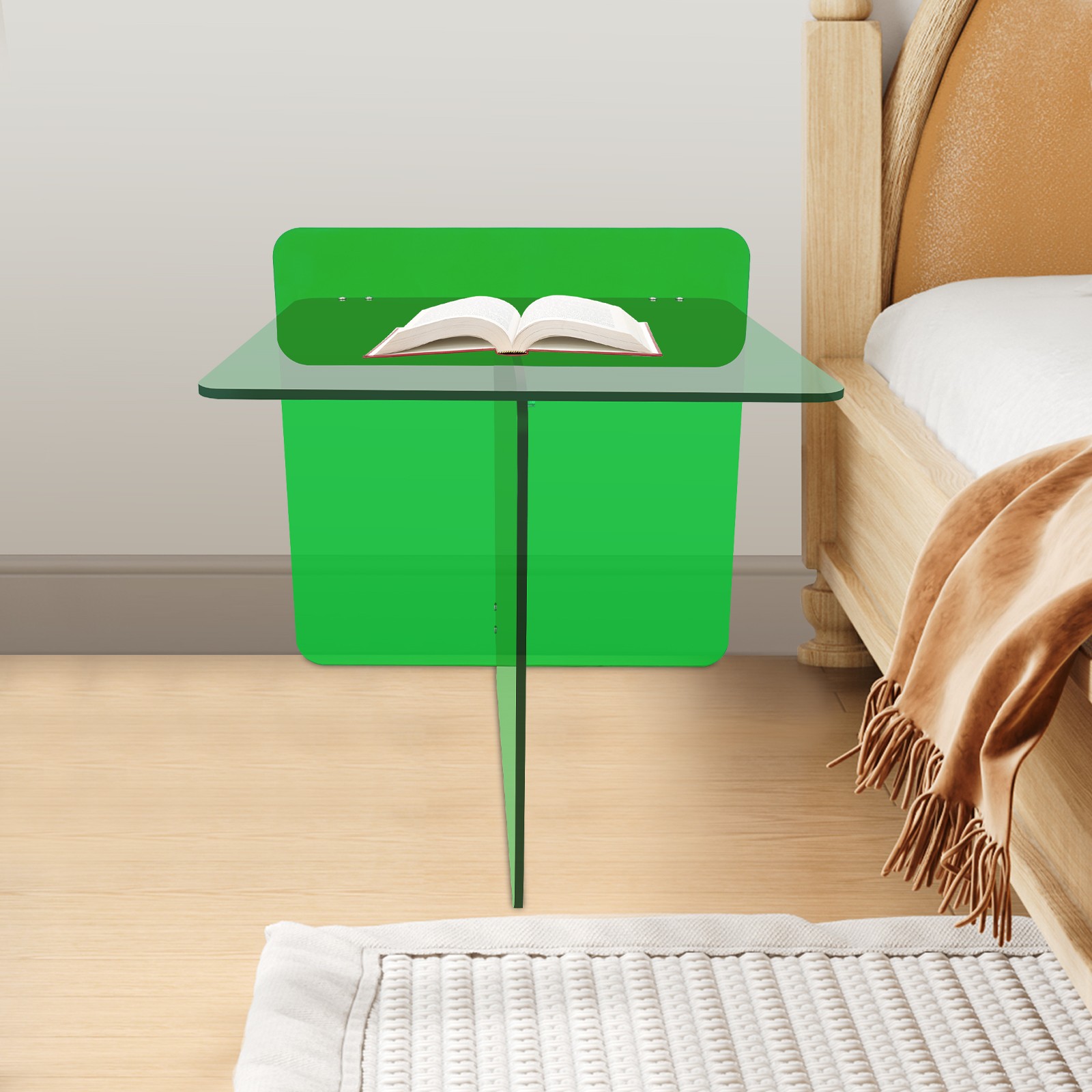 Acrylic Side Table, End Table, Free Standing Green Modern Bedside Table