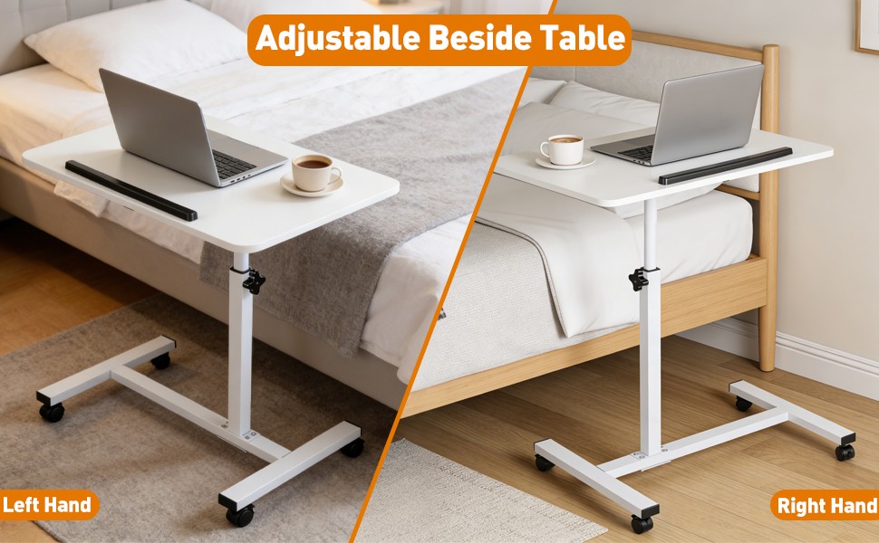 Rolling End Table Overbed Bedside Table Sofa Table Laptop Tabe Height Adjustment