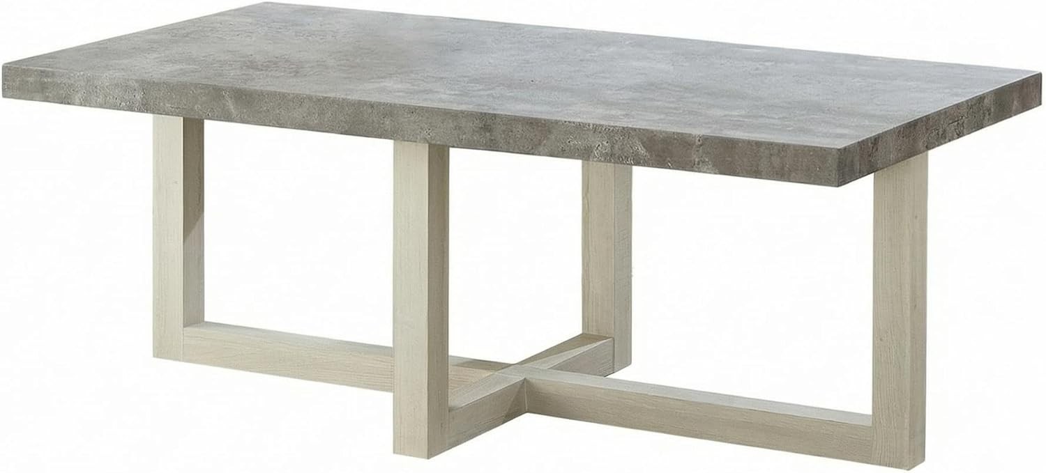 Faux Concrete & White Contemporary Coffee Table Single Piece Stylish Modern