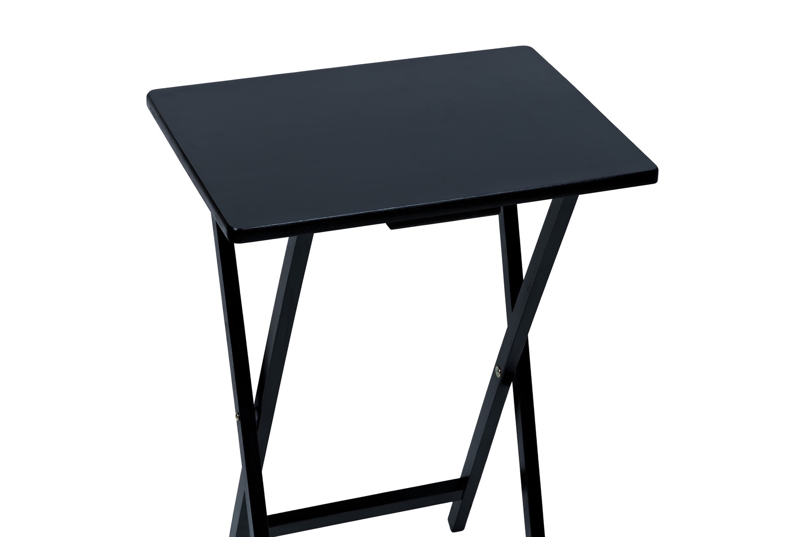 4-Piece Black Rubberwood Indoor Folding TV Tray Table Set with Storage Rack 💪