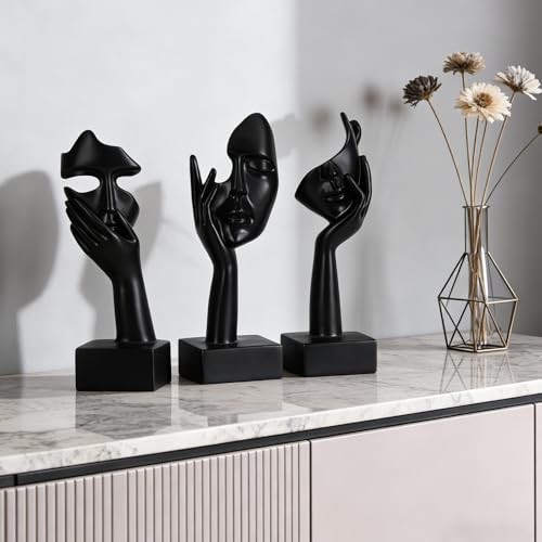 3 Pcs Thinker Large Statue Set – Black Art Abstract Home Accent 9″ 3 Pcs Black