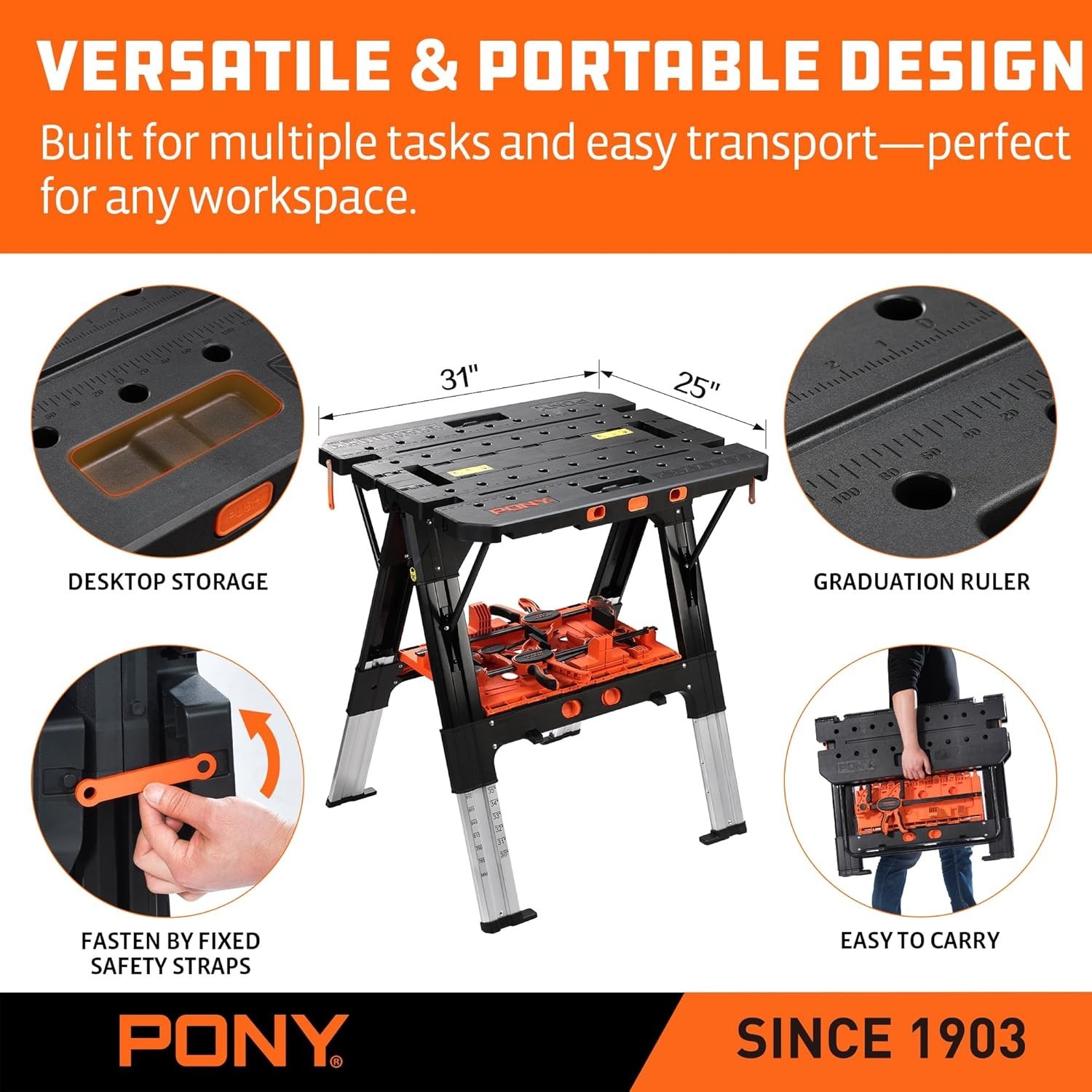 Aluminum Height Adjustable Workbench and Sawhorse, 500-1000 lbs Load Capacity