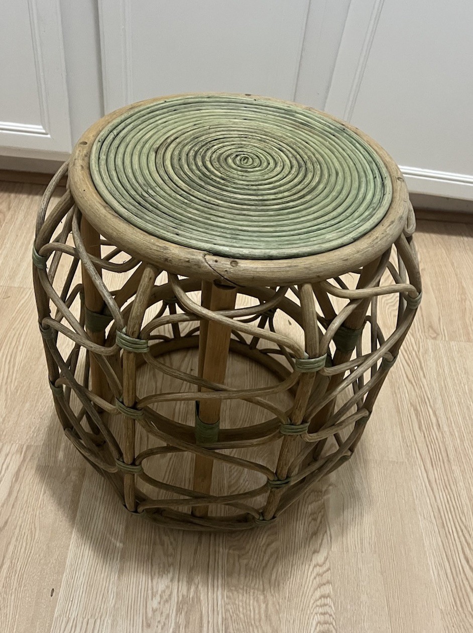 Vintage Rattan Bamboo Side Table Plant Stand Coiled Top Accent Boho Chic MCM