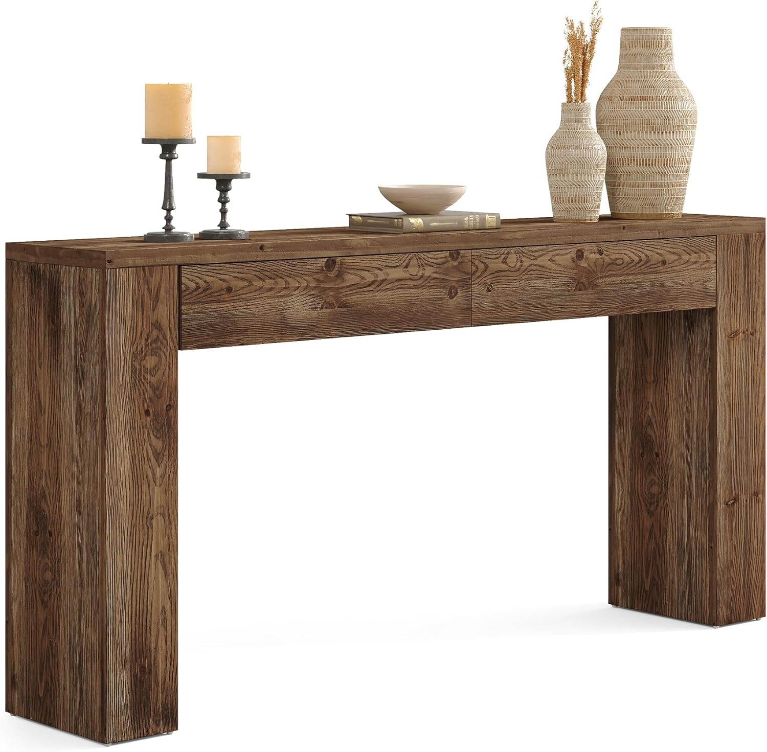 63-Inch Farmhouse Entryway Solid Wood Console Table with 2 Drawers for Hallway