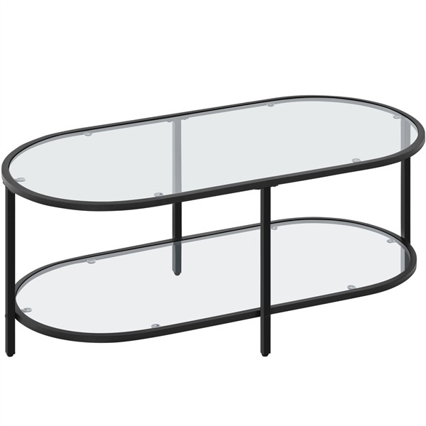 2-layer Tempered Glass Coffee Table with Storage Space for Living Room
