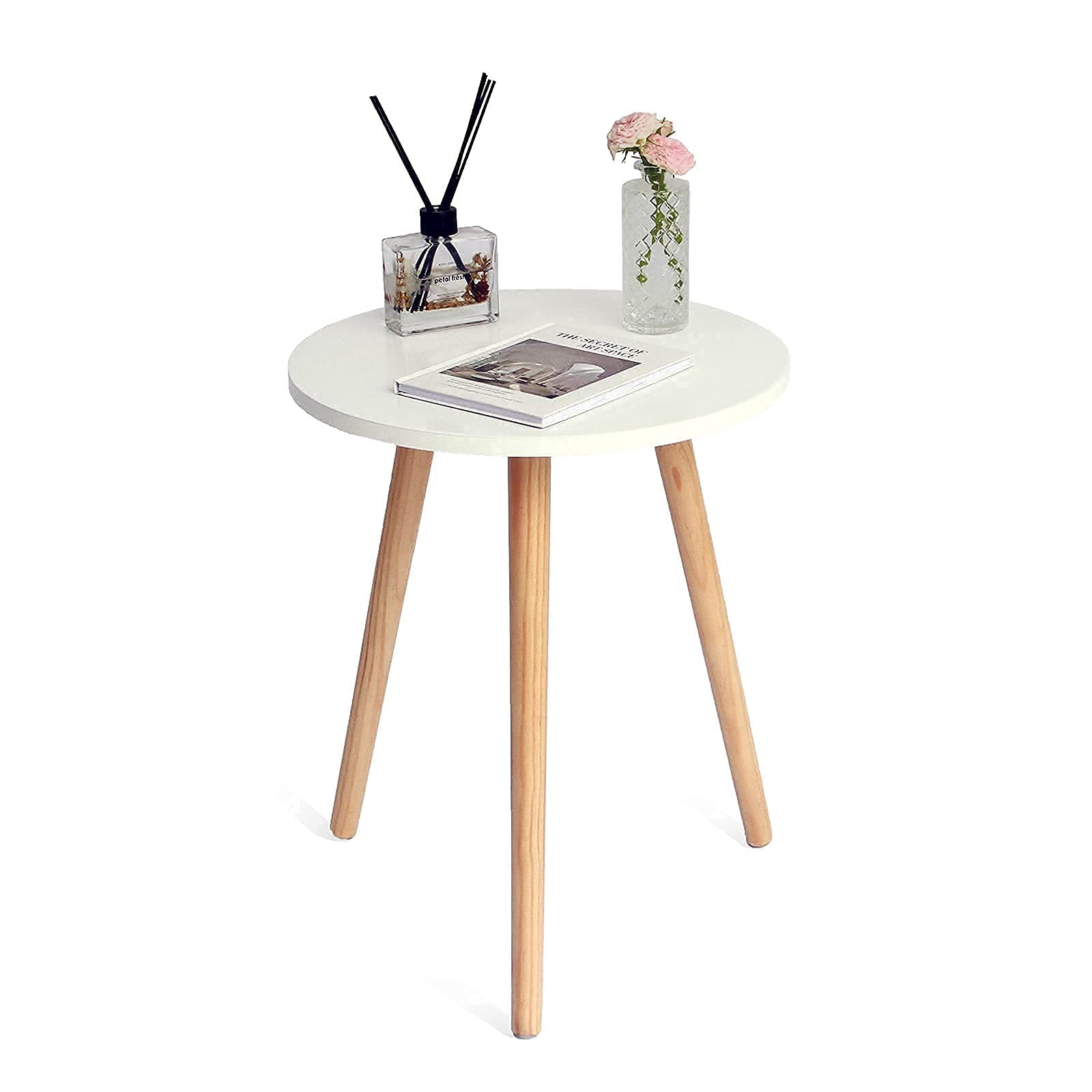 AWASEN Round Side Table, Small Accent Table Nightstand 16 x 19.5 in, White