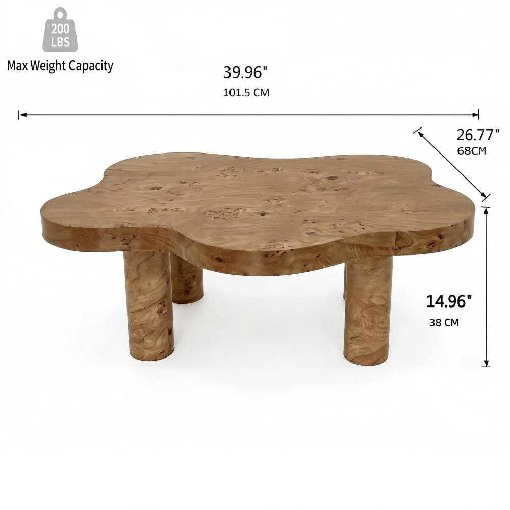 40” Burl Cloud Coffee Table Wooden Coffee Table, Unique Irregular Center Table
