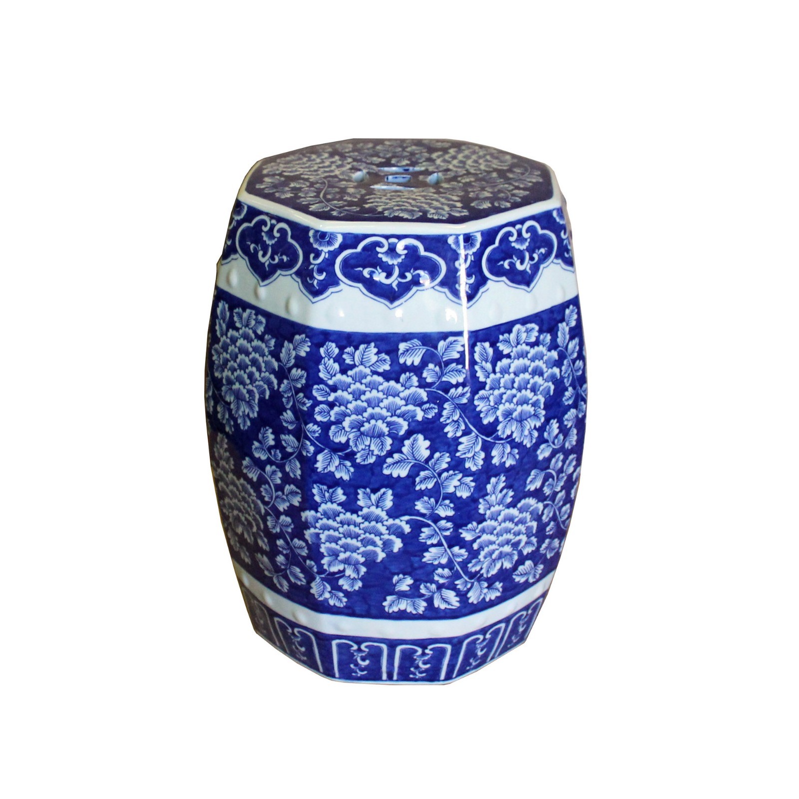 Chinese Blue & White Porcelain Floral Theme Octagon Stool Table cs4348