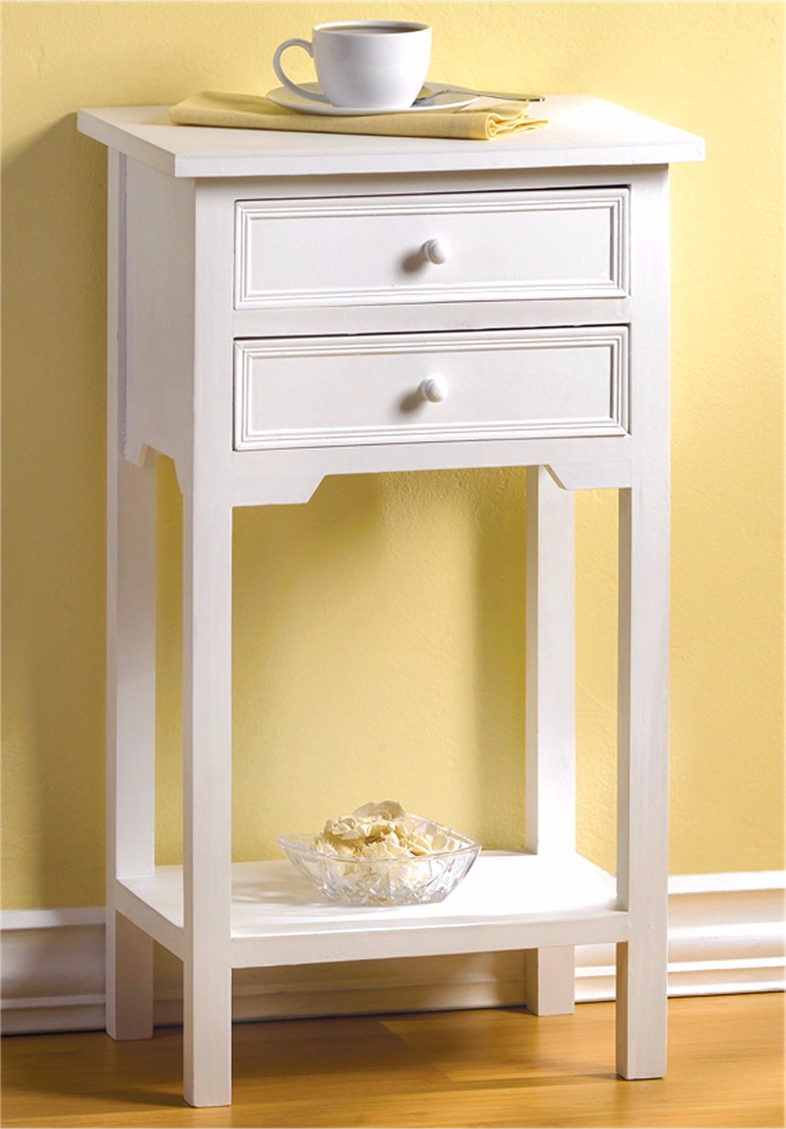 Set of 2 * WHITE CEDAR WOOD SIDE-END-NIGHT TABLES * 2 Drawers-Shelf * NIB