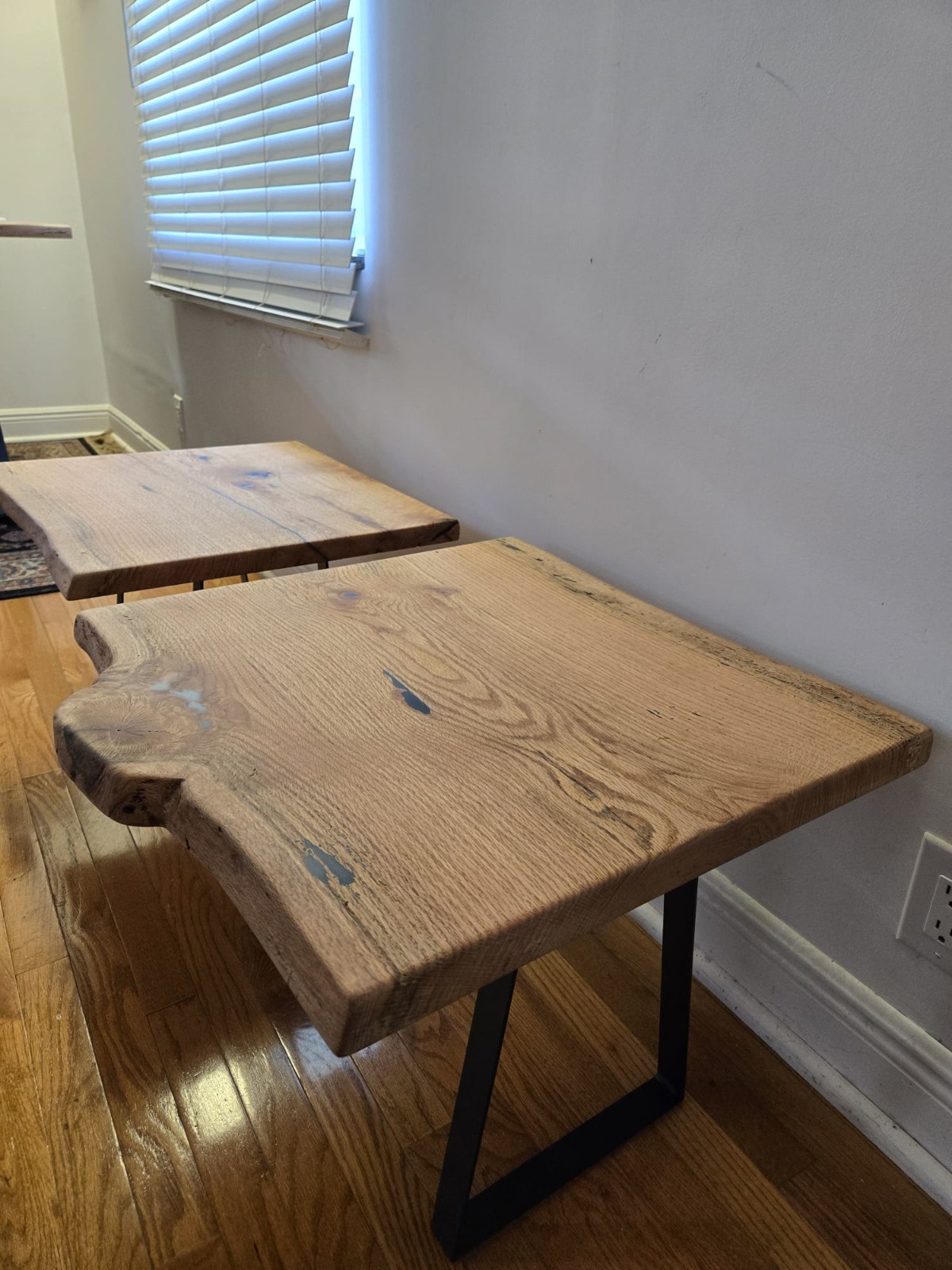 Set of 2 Live Edge White Oak Rectangular End Tables w/ Black Metal Legs 24x22x17