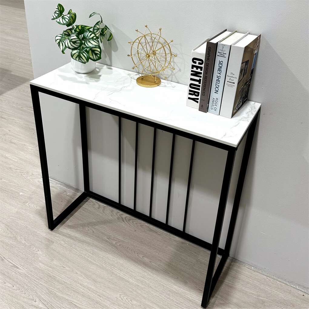 Slim Console Table Glossy Marble Top Entryway Table Hallway Living Room Furnitur