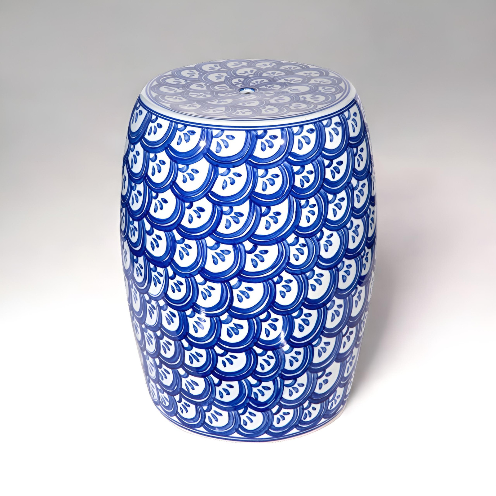 New Chinoiserie Antique Style Porcelain Garden Seat or Table in Blue & White 17″