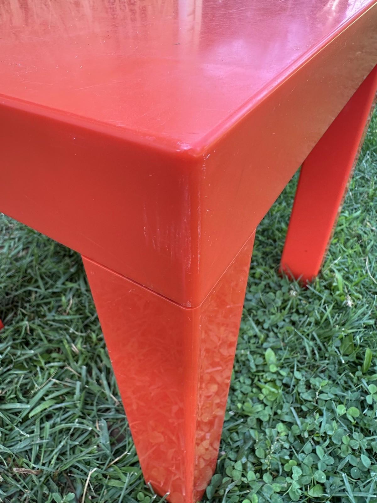 Parsons Plastic Table Kartell Style Red Orange Square Vintage Mid Century 16”