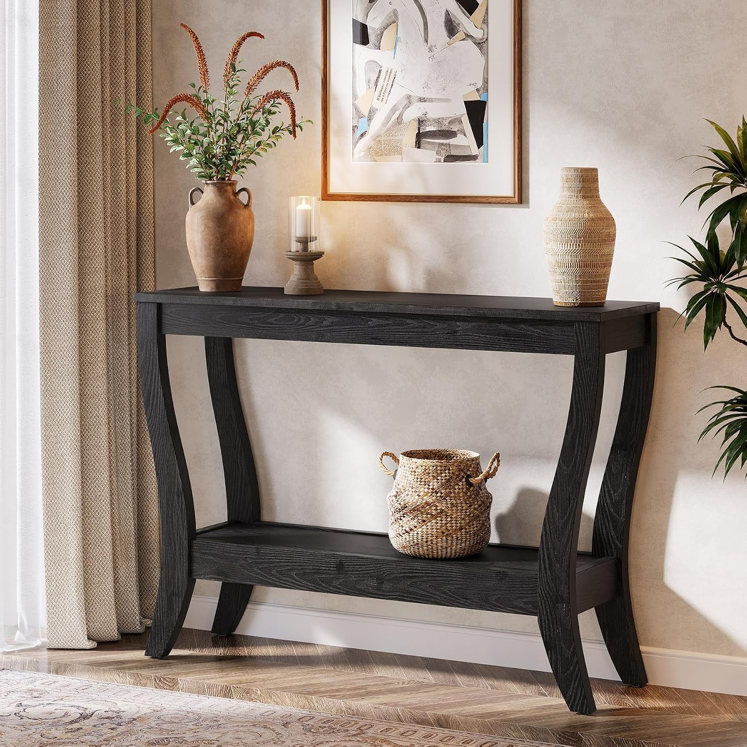 41.3-Inch Solid Wood Console Table Modern Narrow Entryway Table with Storage
