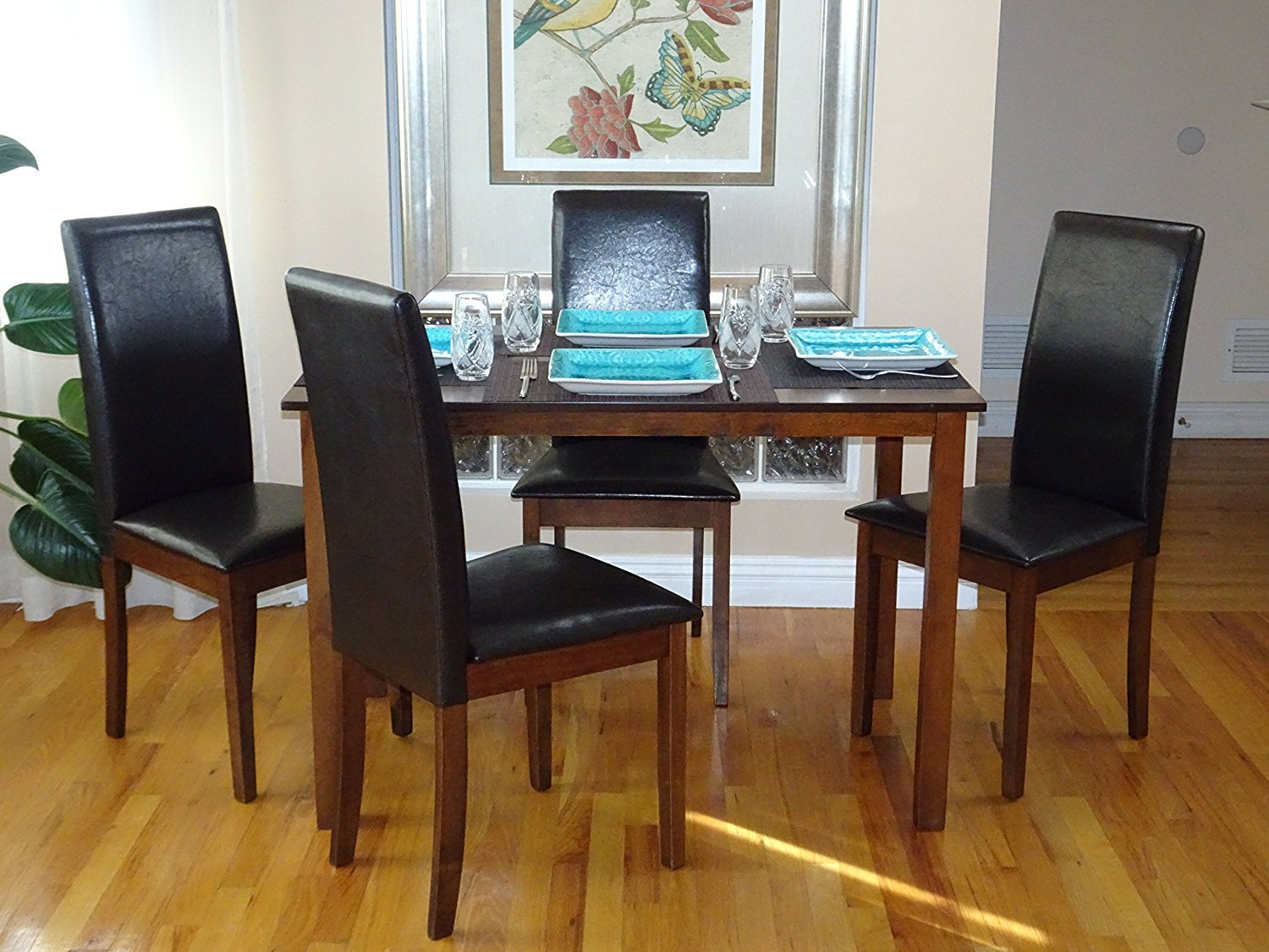 Contemporary Modern Rectangular Dining Kitchen Table in Dark Walnut Finish