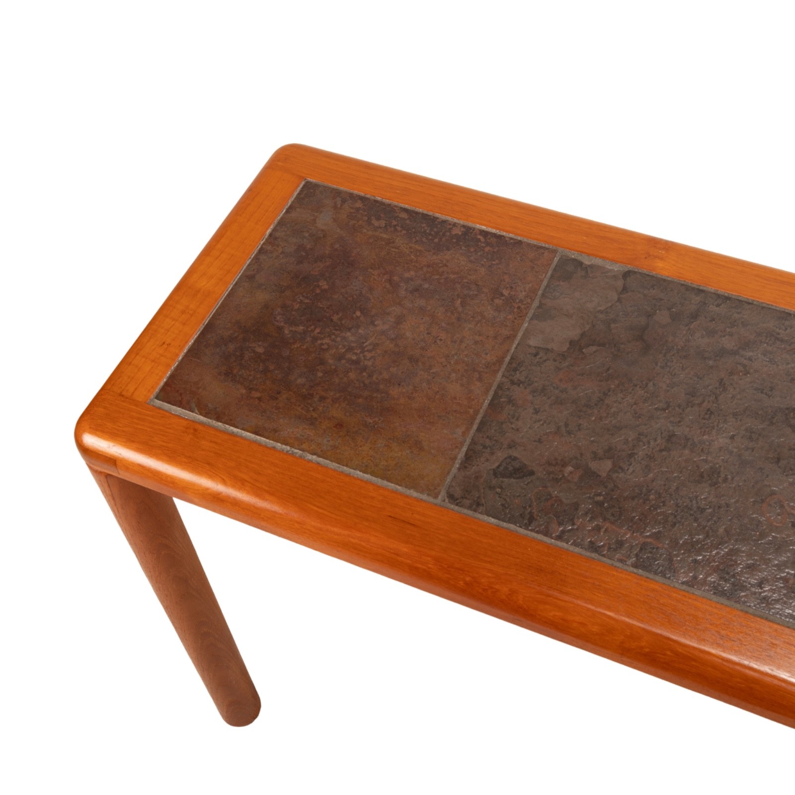 1970s Haslev Teak Console Sofa Table Slate Tile Top Made in Denmark Danish Mod
