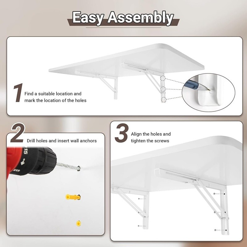 Wall Mounted Folding Table Space Saving Easy Assembly Sturdy Workbench New