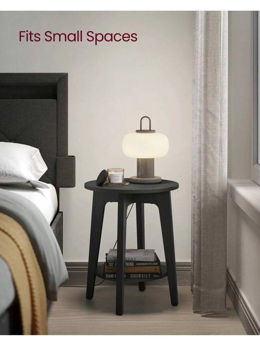 Round End Table Lower Shelf Side Table Nightstand 15.8×19.7″