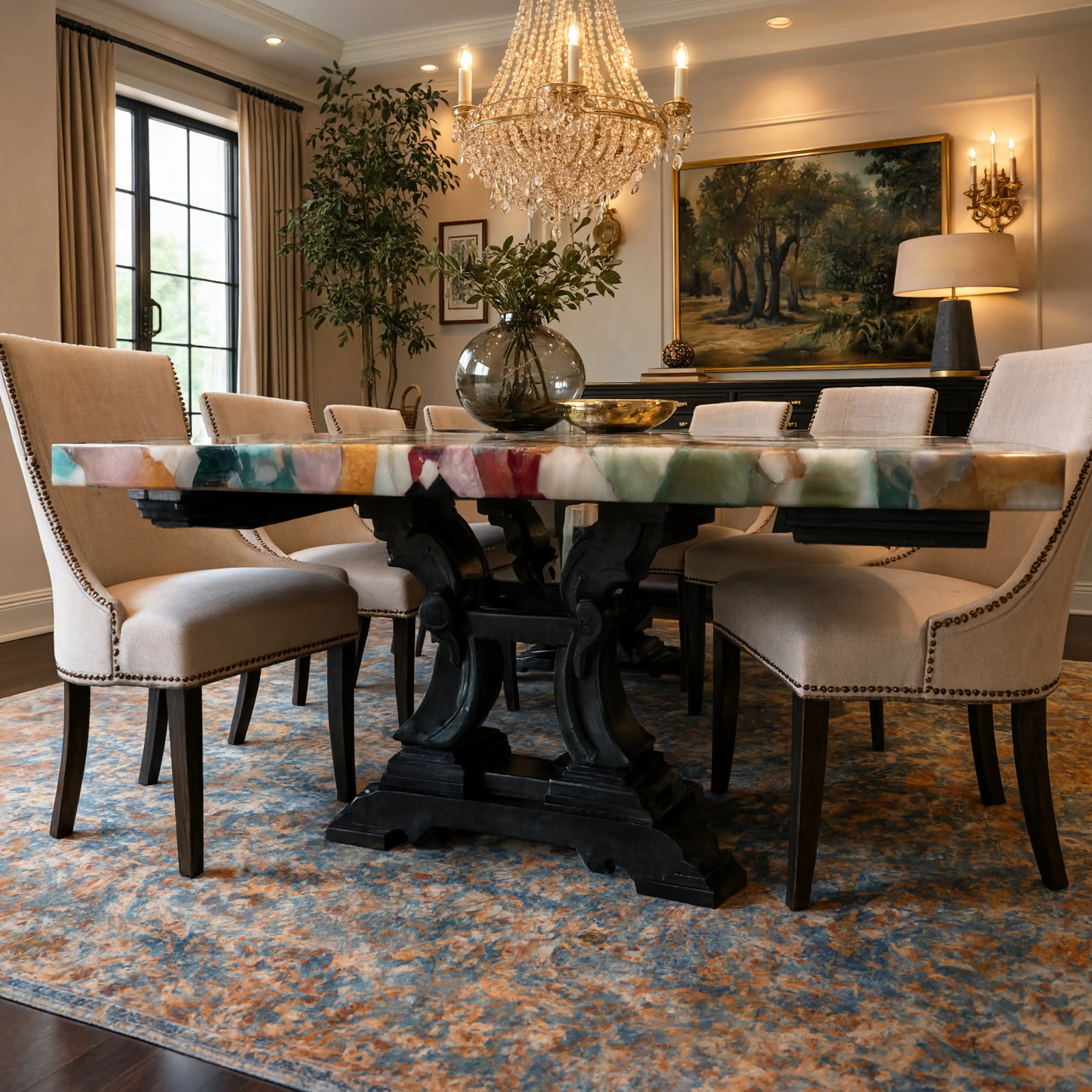 Multi Color Agate Coffee Table | Natural Stone Rectangle Cocktail Table