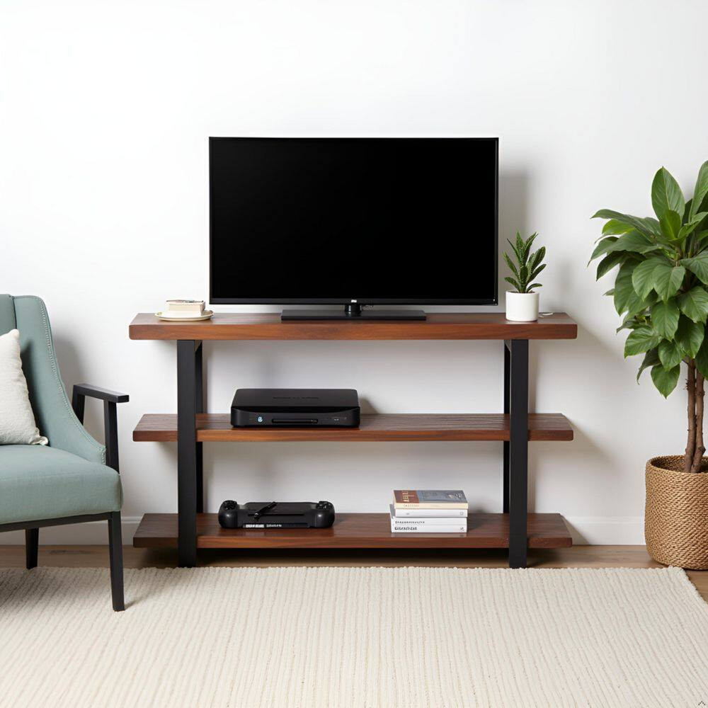 Pomona 48 In. Rustic Natural/Black Standard Rectangle Wood Console Table with St