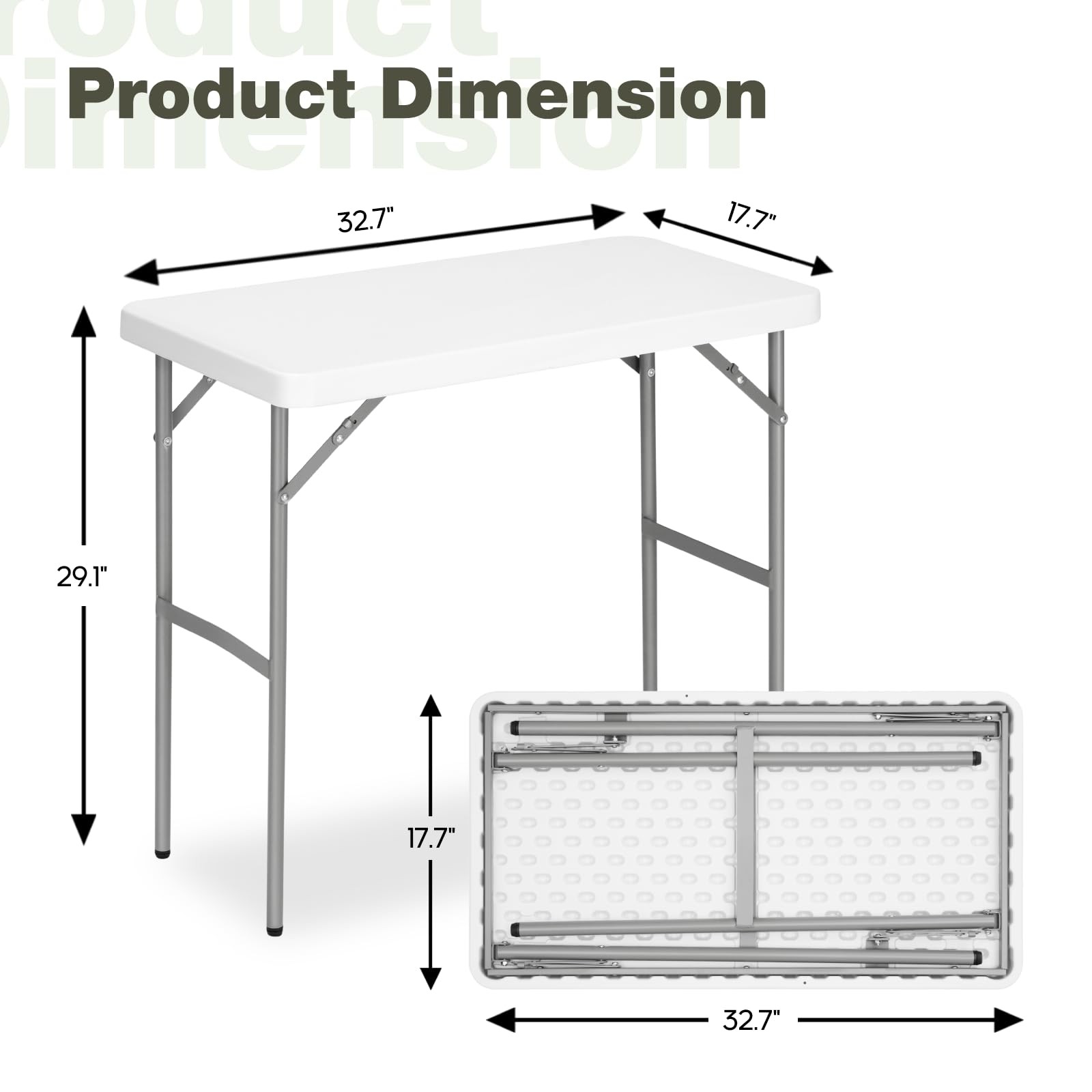 2.7ft Rectangular Folding Table for All-Occasion, Foldable with HDPE Tabletop