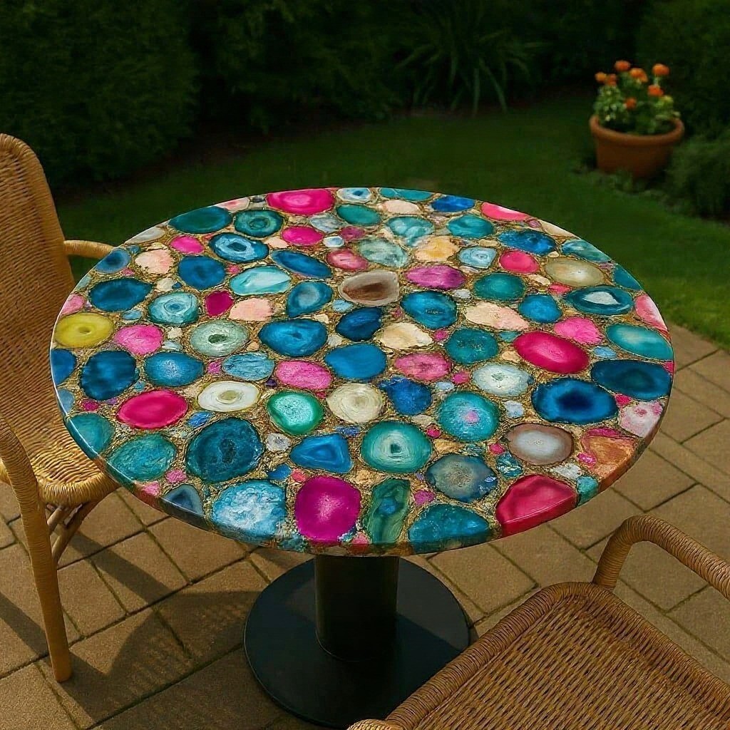 Multicolor Agate Stone Coffee Table – Handmade Gemstone Art Furniture for Home