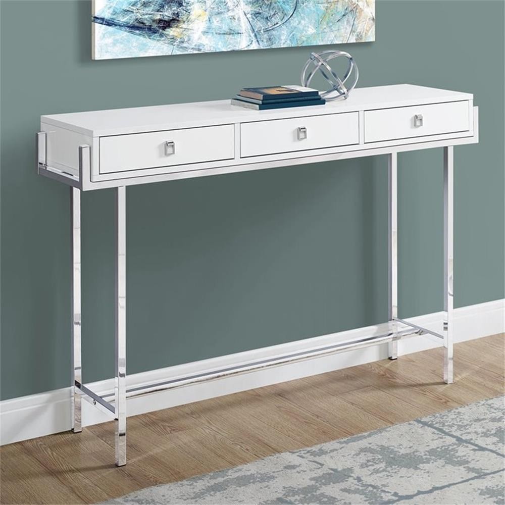 Accent Table Console Entryway Narrow Sofa Bedroom Metal Glossy White