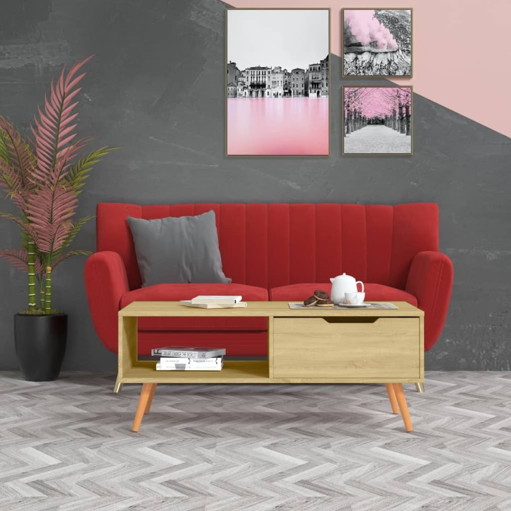 Coffee Table Sonoma Oak Engineered Wood, MDF 39.4 x 19.5 x 16.9 in