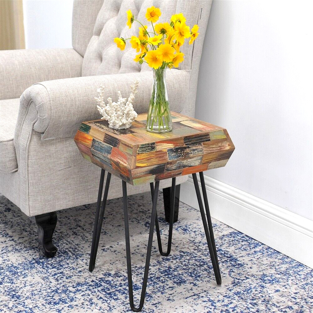 Greenage Side Table Solid Reclaimed Wood Accent Coffee End Table 3D Square