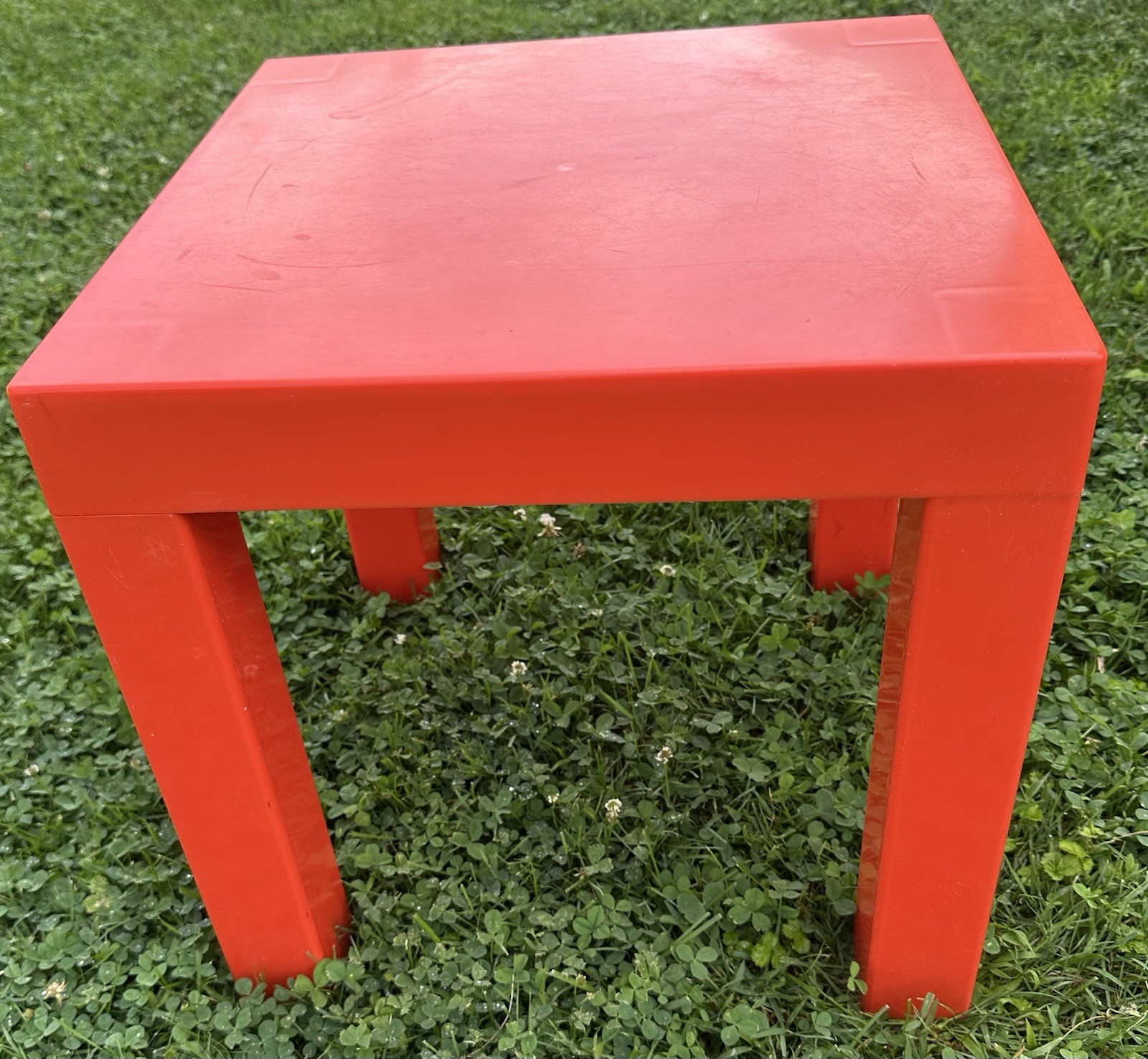 Parsons Plastic Table Kartell Style Red Orange Square Vintage Mid Century 16”