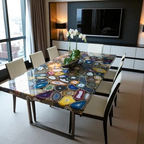 48″x30″ Large Multi-Color Agate Dining Table Natural Gemstone Slab Hallway Decor