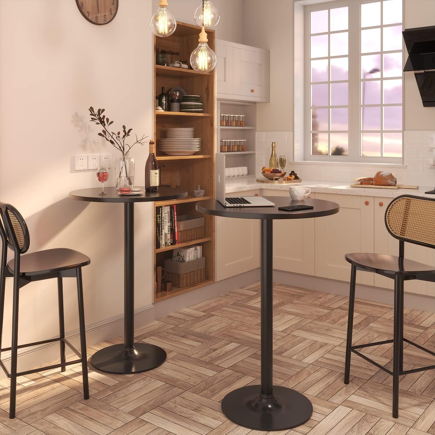 Bistro Pub Table 2 Pack Round Bar Height Cocktail Table Metal Base MDF Top