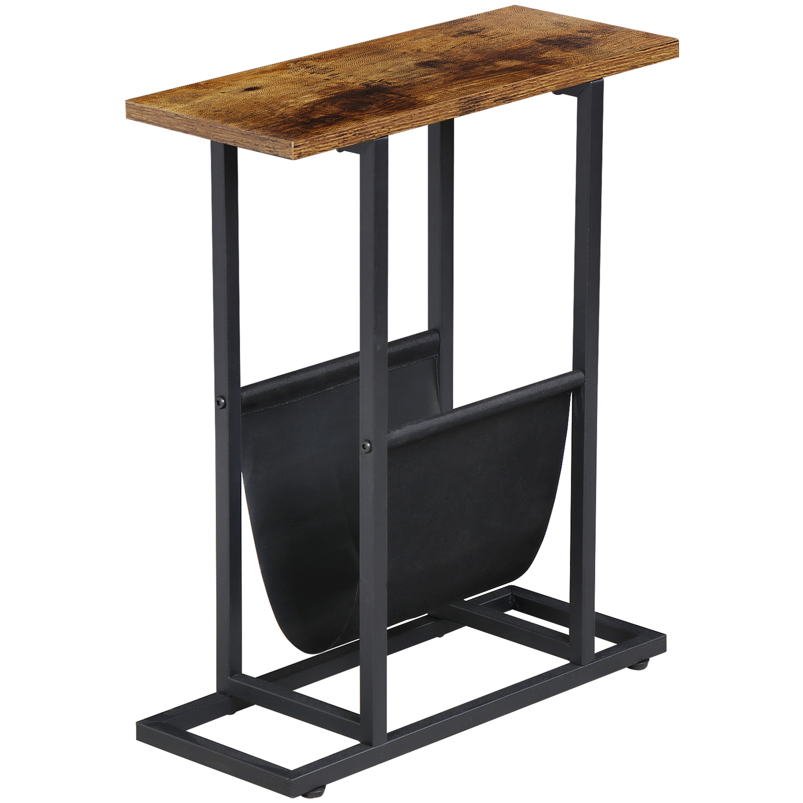 Side Table End Table with Magazine Holder for Living Room with Metal Frame Brown