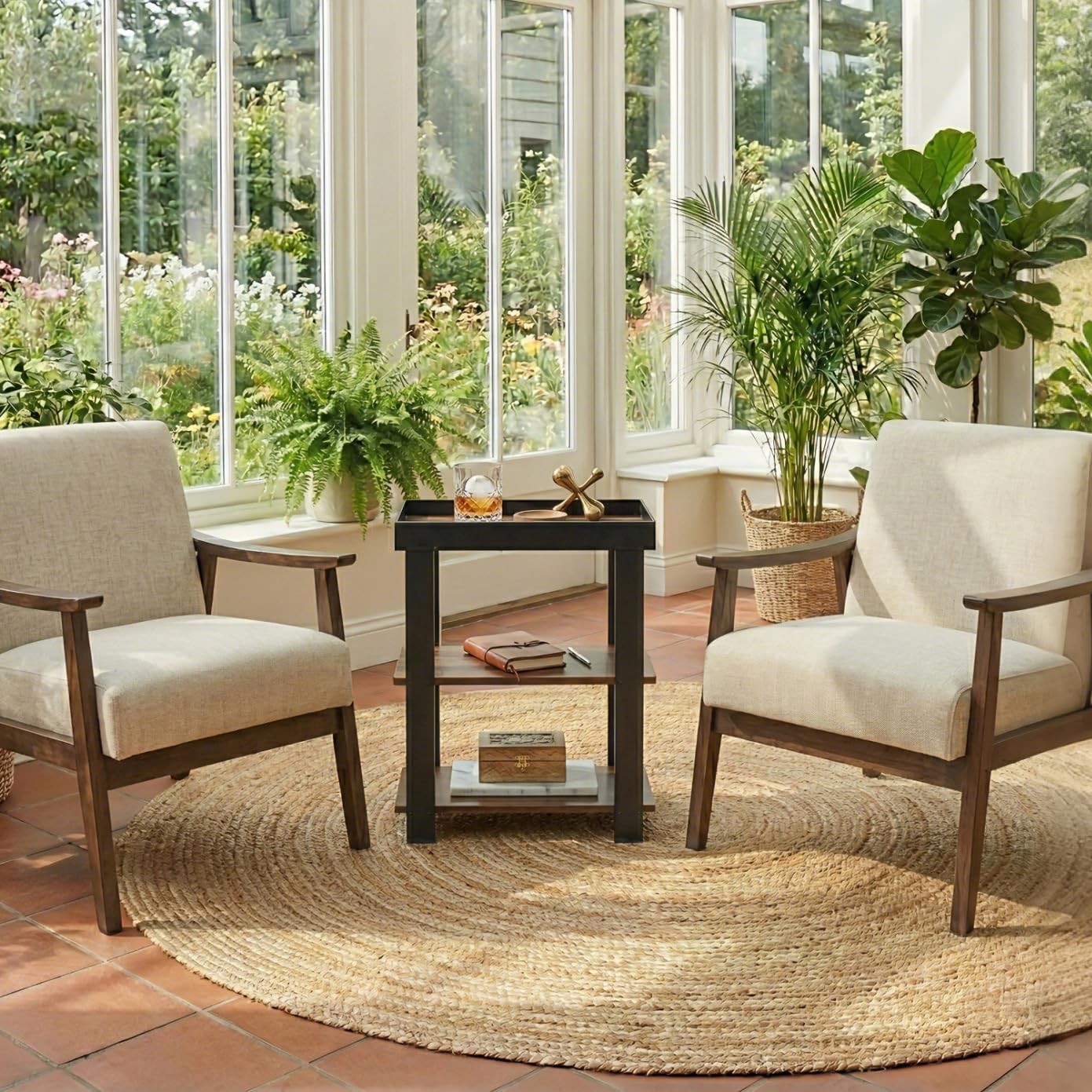 ZEXVIDA Narrow Side Table, 3-Tier 15.8″ x 8″ x 21.7″, Rustic Brown