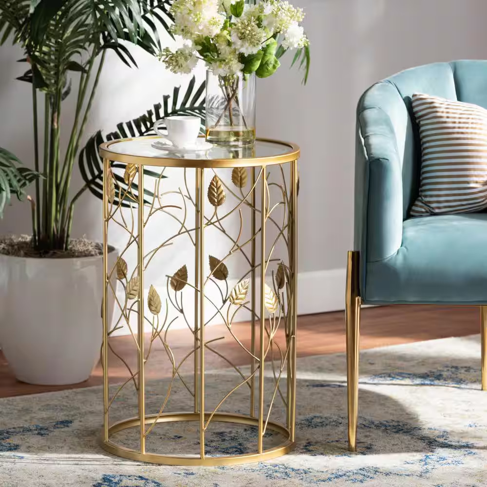 Anaya 15 In. Gold round Glass End Table