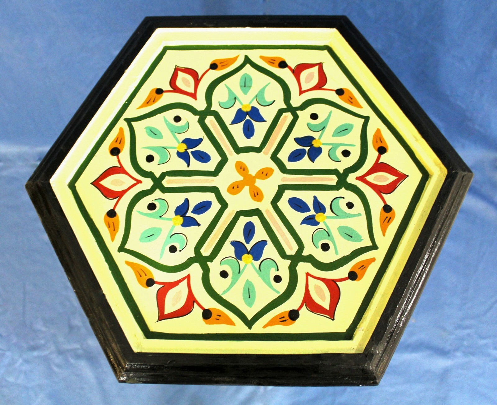 Moroccan Pedestal Table Tall Painted Cream Color Solid Wood Authentic Home Decor