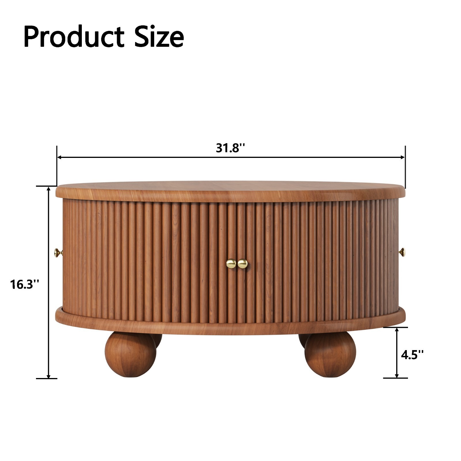 Round Solid Wood Coffee Table Center Table With Hidden Compartment Sliding Door