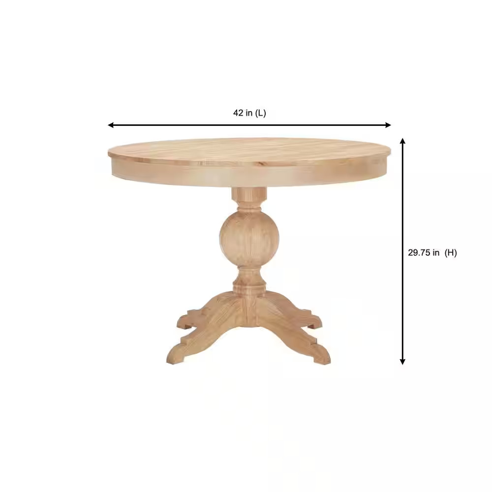 Round Pedestal Unfinished Natural Pine Wood Table for 4 (42 In. L X 29.75 In. H)
