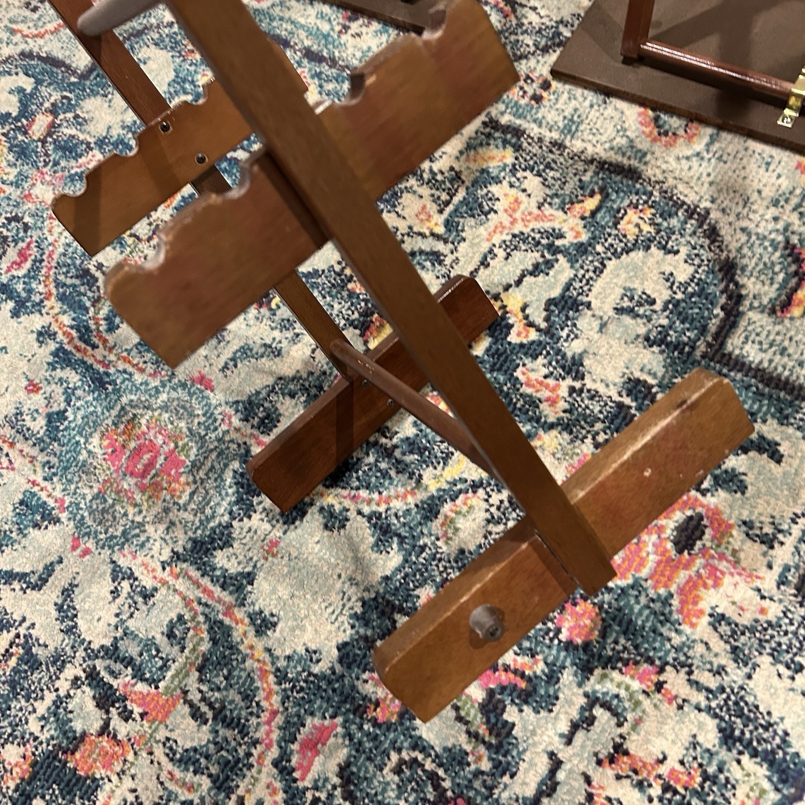 Vintage Faux Butcher Block TV Tray Set of 4 Retro Laminate Folding TV Tables