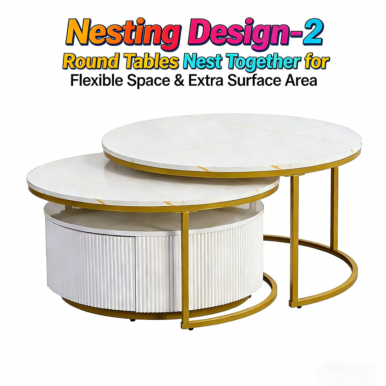 Round Nesting Coffee Table with Grooved Drawers