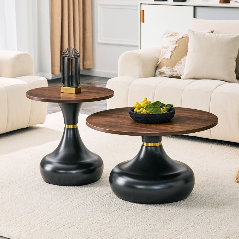 Gourd-shaped Nesting Coffee Tables Set MDF Tabletop Metal Base For Dining Rooms