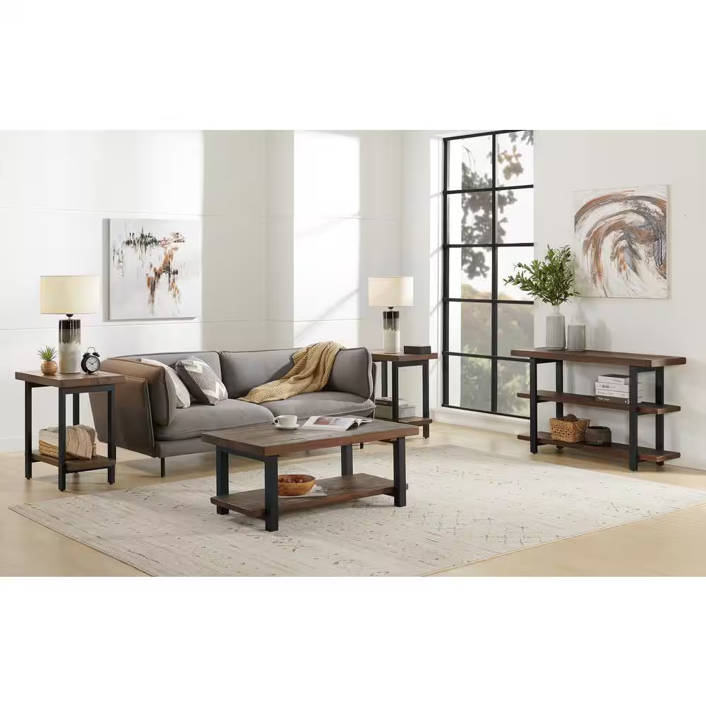 Pomona 48 In. Rustic Natural/Black Standard Rectangle Wood Console Table with St