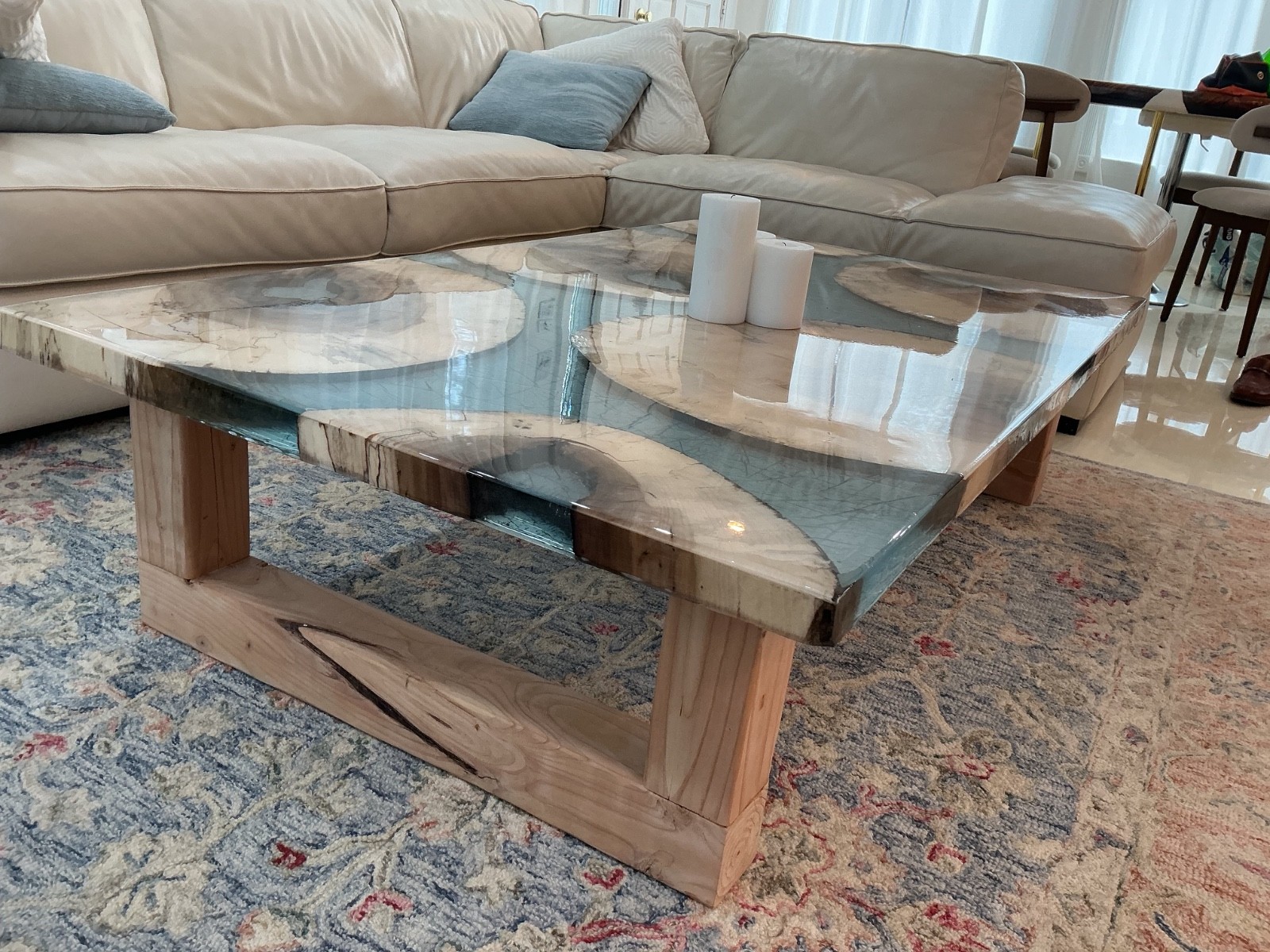 Handmade NYC artist Epoxy Coffee Table Maple 5’x3’ 60”x36”x1.5” live edge