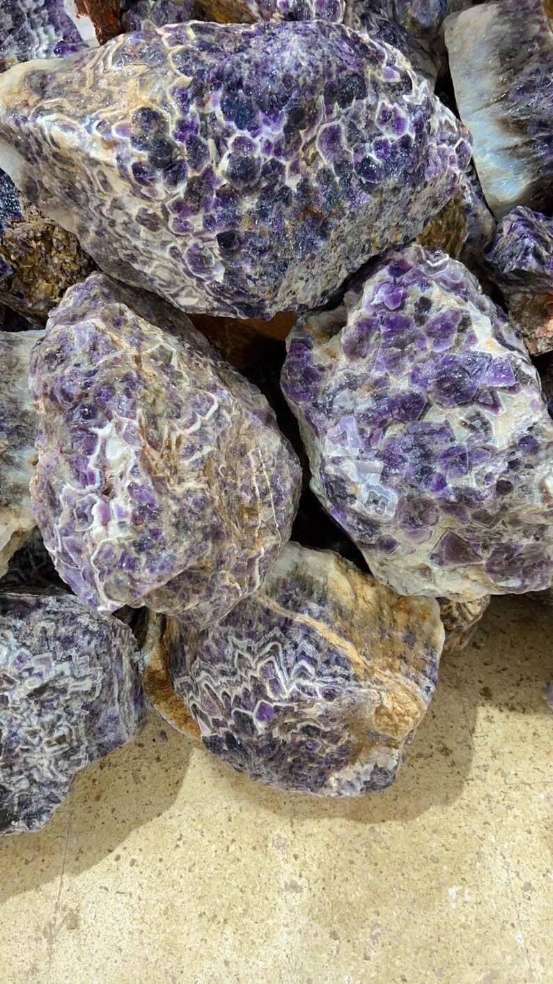 Amethyst Round Coffee Table Top Natural Semi Precious Random Gemstone Art